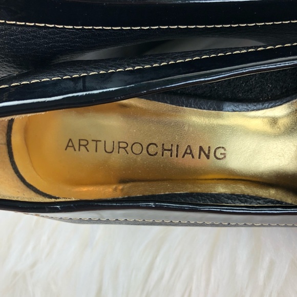 Arturo Chiang Black Leather Dress Wedge Sz 7.5 - Picture 7 of 8